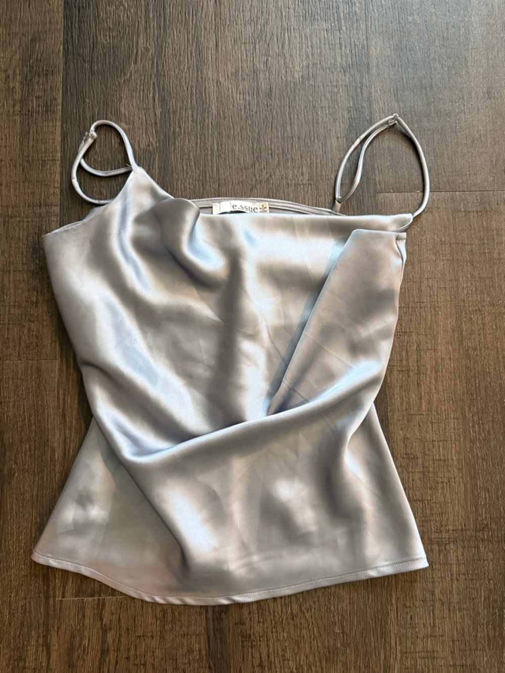 essue Silver Satin Cowl Neck Camisole Top